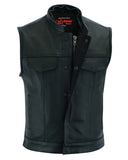 Daniel Smart Mfg. leather motorcycle vest with removable hood front open view