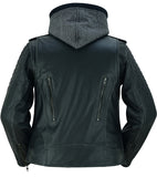 Daniel Smart Mfg. women's leather motorcycle jacket with rub-off finish back view