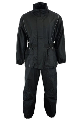 Men's black reflective motorcycle rainsuit front