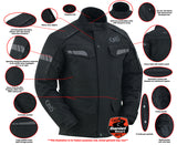 Men's black armored touring motorcycle jacket DS4615 features detail