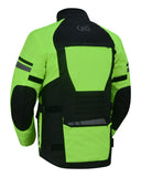 Daniel Smart Mfg. armored textile motorcycle touring jacket hi-vis back angle view
