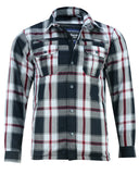 Black white and red armored motorcycle flannel front unbuttoned