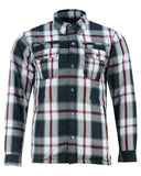 Black white and red armored motorcycle flannel front view