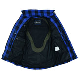 Men's blue and black armored flannel motorcycle shirt inside liner