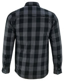 Men's gray and black armored flannel motorcycle shirt back view