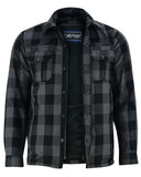 Daniel Smart Mfg. armored motorcycle flannel jacket gray front open view