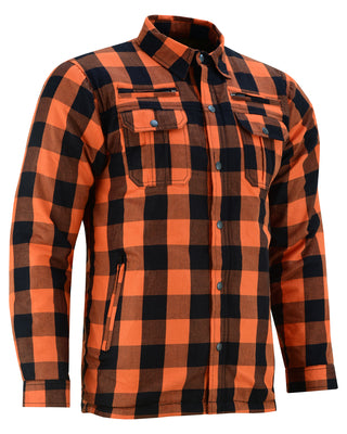 Daniel Smart Mfg. armored flannel motorcycle shirt orange front angle view
