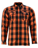 Daniel Smart Mfg. armored flannel motorcycle shirt orange front view