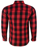 Men's red and black armored motorcycle flannel back view