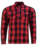 Men's red and black armored motorcycle flannel front view