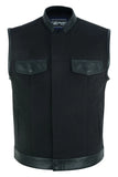 Men's canvas motorcycle vest with leather trim front