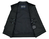 Men's canvas motorcycle vest with leather trim inside liner