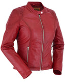 Women's cabernet red leather motorcycle jacket front angle