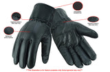 Men's insulated cold weather motorcycle touring gloves features detail.