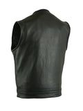 Daniel Smart Mfg. snap closure leather motorcycle vest back angle view