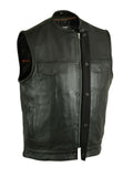 Daniel Smart Mfg. snap closure leather motorcycle vest front angle open