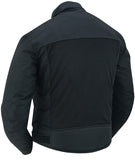 Men's black armored mesh motorcycle jacket back angle view