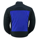 Men's blue and black armored mesh motorcycle jacket back view