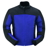 Men's blue and black armored mesh motorcycle jacket front view