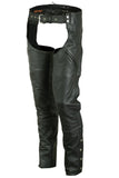 Naked touch thermal leather motorcycle chaps with deep pockets front angle