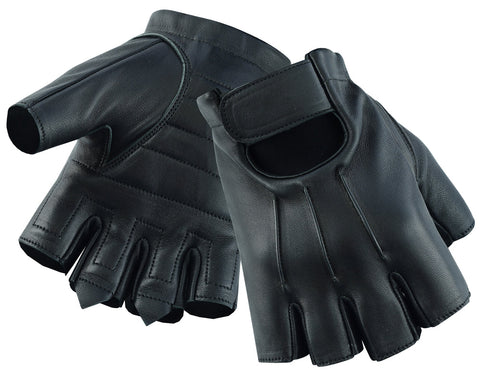 Men's fingerless deerskin leather motorcycle gloves back and palm