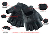 Men's fingerless deerskin leather motorcycle gloves features detail