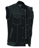 Daniel Smart Mfg. leather and denim motorcycle vest model DM900 front angle open view
