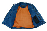 Men's denim motorcycle vest with collar inside liner