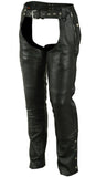 Unisex thermal leather motorcycle chaps with pockets DS476 front angle