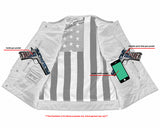 Daniel Smart Mfg. model DS155 leather motorcycle vest with American flag lining inside pockets view