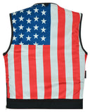 Daniel Smart Mfg. model DS155 leather motorcycle vest with American flag lining view