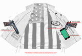 Daniel Smart Mfg. side-laced leather motorcycle vest with American flag lining inside holsters and pockets