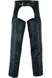 Unisex leather motorcycle chaps with deep pockets DS410 front