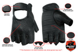 Perforated leather fingerless motorcycle gloves features detail