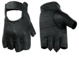 Perforated leather fingerless motorcycle gloves back and palm