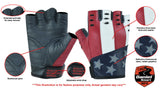 Men's patriotic goat skin fingerless leather motorcycle gloves features detail