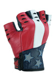 Men's patriotic goat skin fingerless leather motorcycle gloves knuckle view