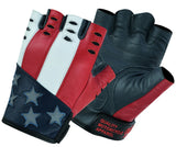 Men's patriotic goat skin fingerless leather motorcycle gloves back and palm