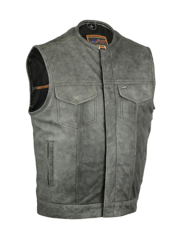 Daniel Smart Mfg. gray leather motorcycle vest front angle