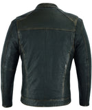 Lightweight distressed lambskin motorcycle cruiser jacket back