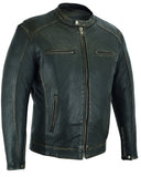 Lightweight distressed lambskin motorcycle cruiser jacket front angle