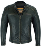 Lightweight distressed lambskin motorcycle cruiser jacket front open view