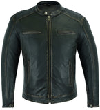 Lightweight distressed lambskin motorcycle cruiser jacket front view