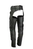 Daniel Smart Mfg. leather motorcycle chaps with deep pockets model DS404 back angle view