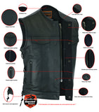 Daniel Smart Mfg. leather motorcycle vest with concealed holsters features view