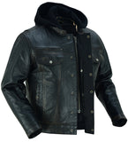 Daniel Smart Mfg. distressed leather motorcycle jacket front angle open view