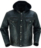 Daniel Smart Mfg. distressed leather motorcycle jacket front view