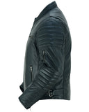 Lightweight lambskin motorcycle jacket side view