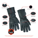 Men's cold weather insulated water repellant motorcycle touring gloves features detail.