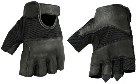 Men's leather and mesh fingerless motorcycle gloves DS17 overview